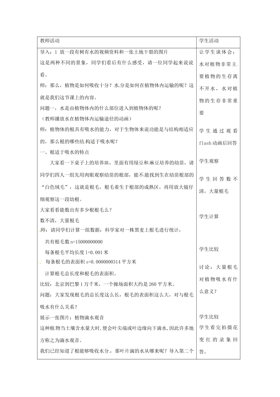广州市白云区汇侨中学七年级生物上册《第三单元 第三章 第二节 水分进入植物体内的途径》教案 新人教版_第2页