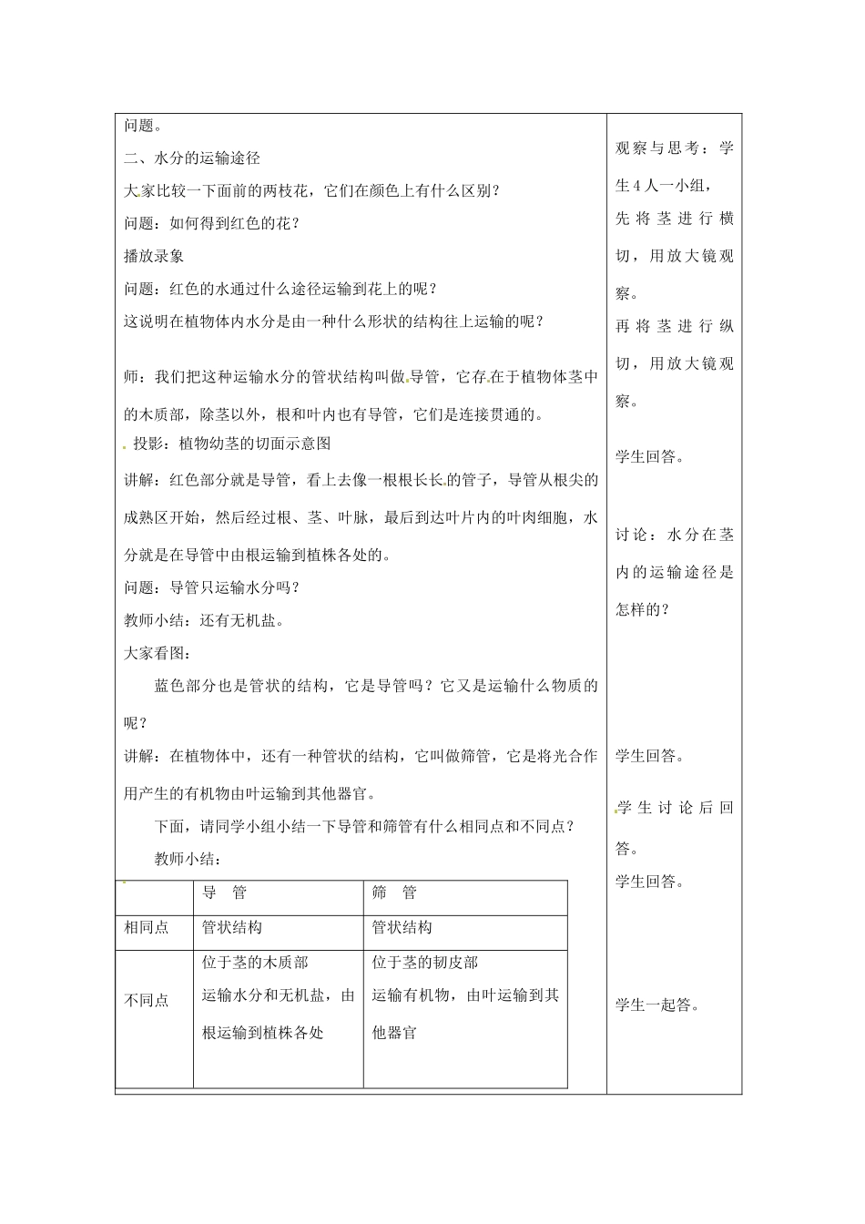 广州市白云区汇侨中学七年级生物上册《第三单元 第三章 第二节 水分进入植物体内的途径》教案 新人教版_第3页