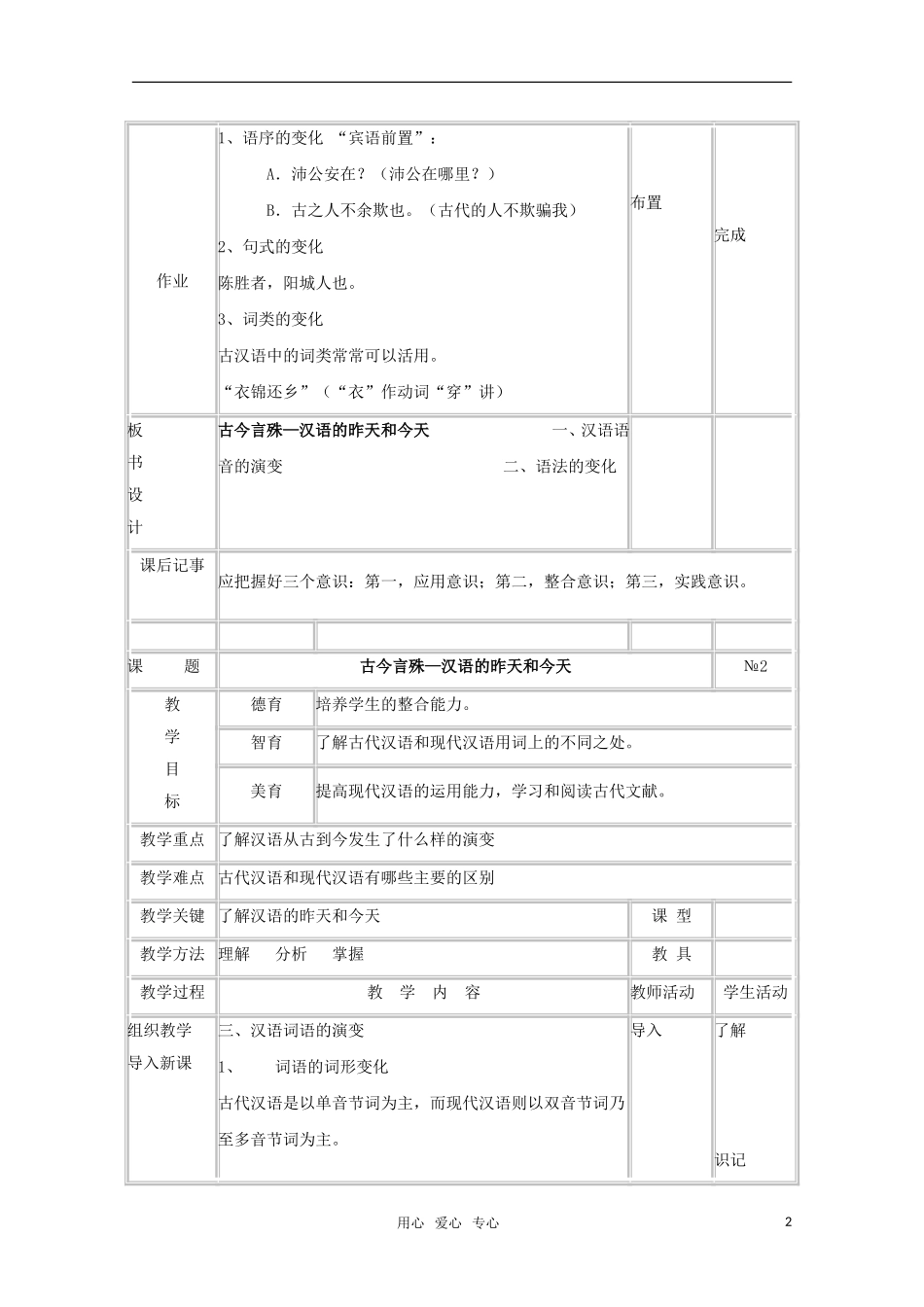 高中语文 1.2《古今言殊—汉语的昨天和今天》教案（1）新人教版选修《语言文字应用》_第2页