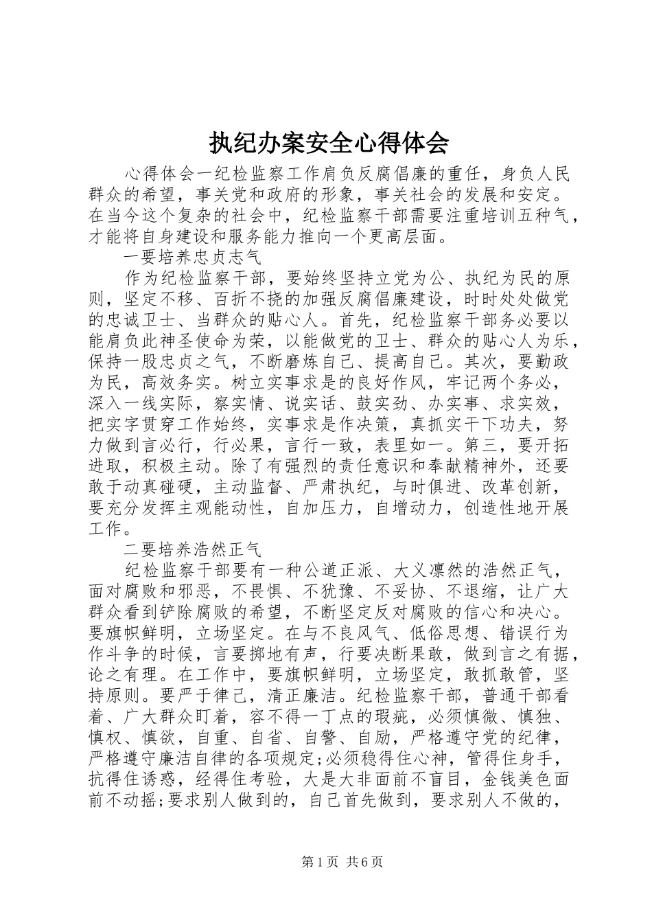 执纪办案安全心得体会_第1页