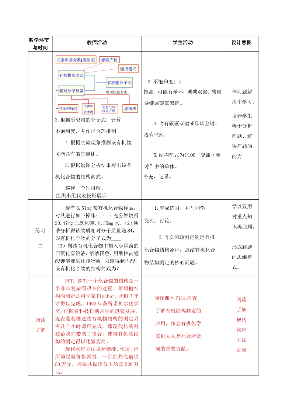 高中化学 第3章 第2节 有机化合物结构的测定 第3课时教案 鲁科版选修5-鲁科版高二选修5化学教案_第3页