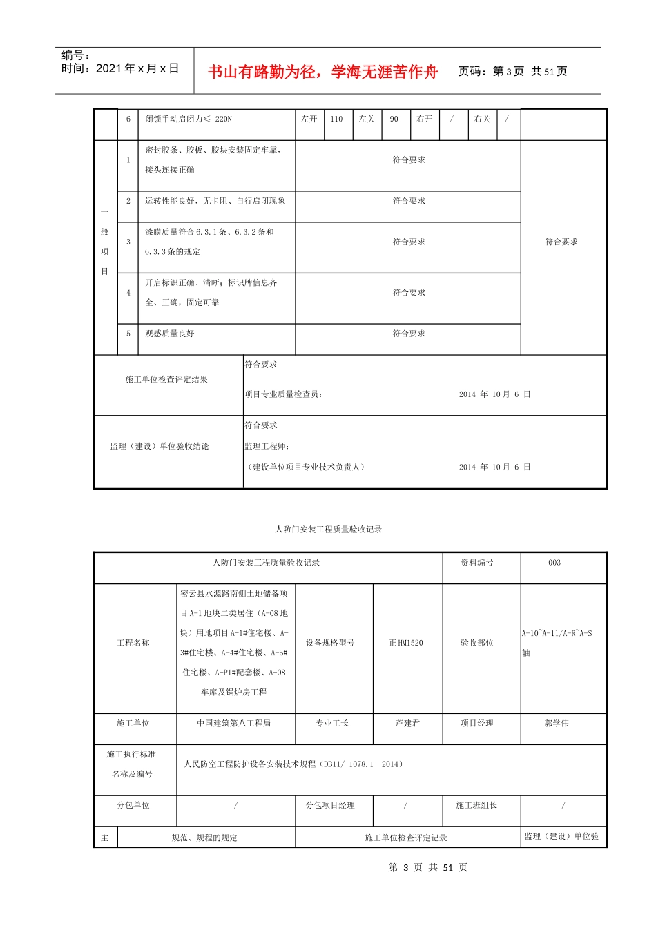人防门安装工程质量验收记录_第3页