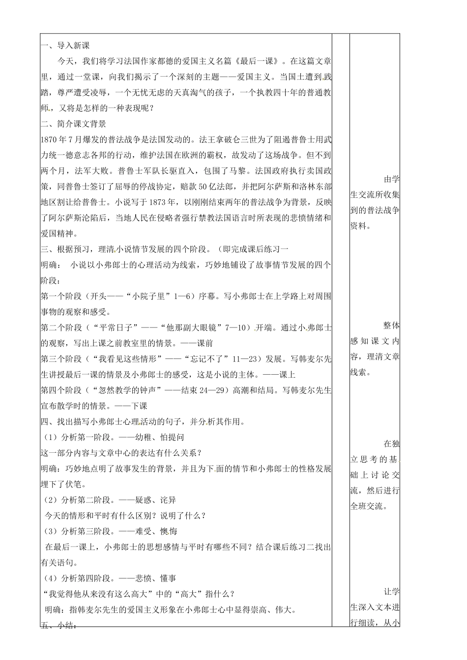 山东省滨州市邹平实验中学七年级语文下册《最后一课》教案（1） 新人教版_第2页