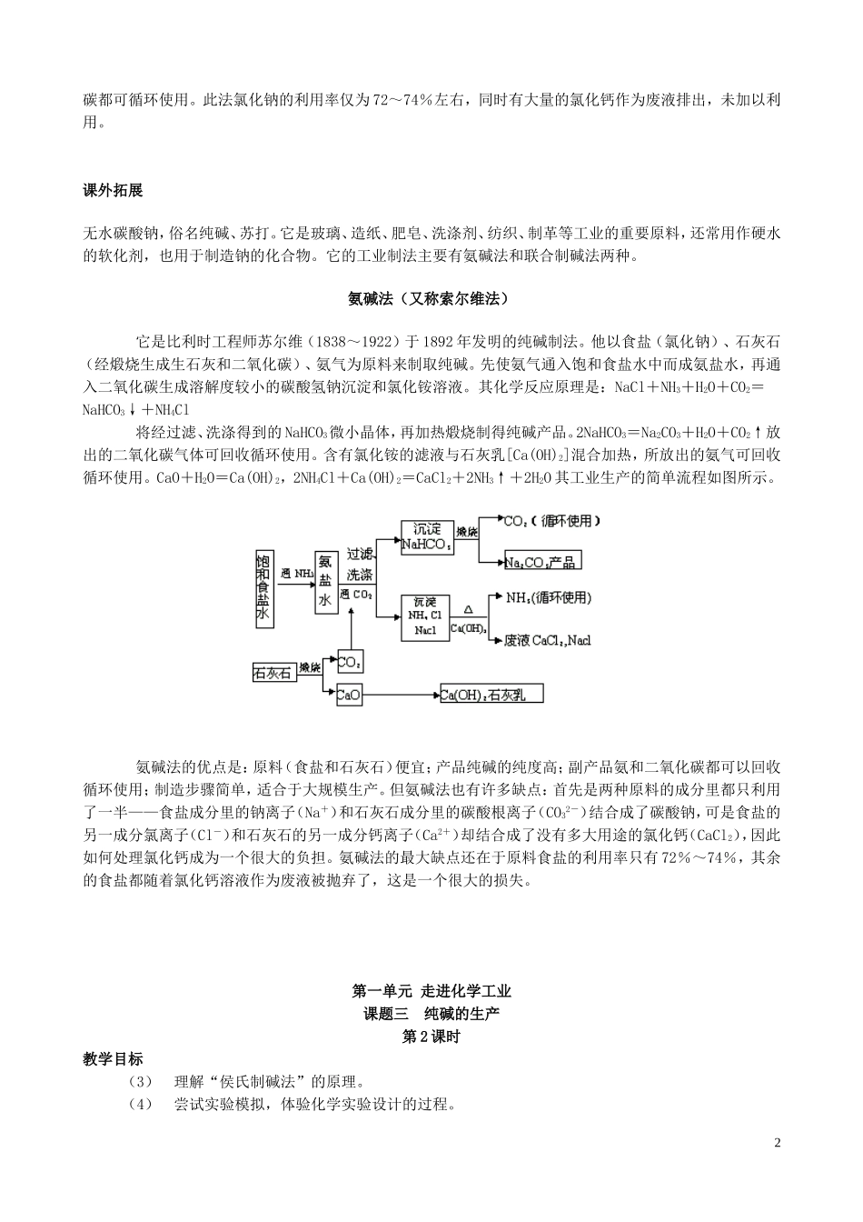 高中化学 课题三 纯碱的生产教 案新人教版选修2_第2页