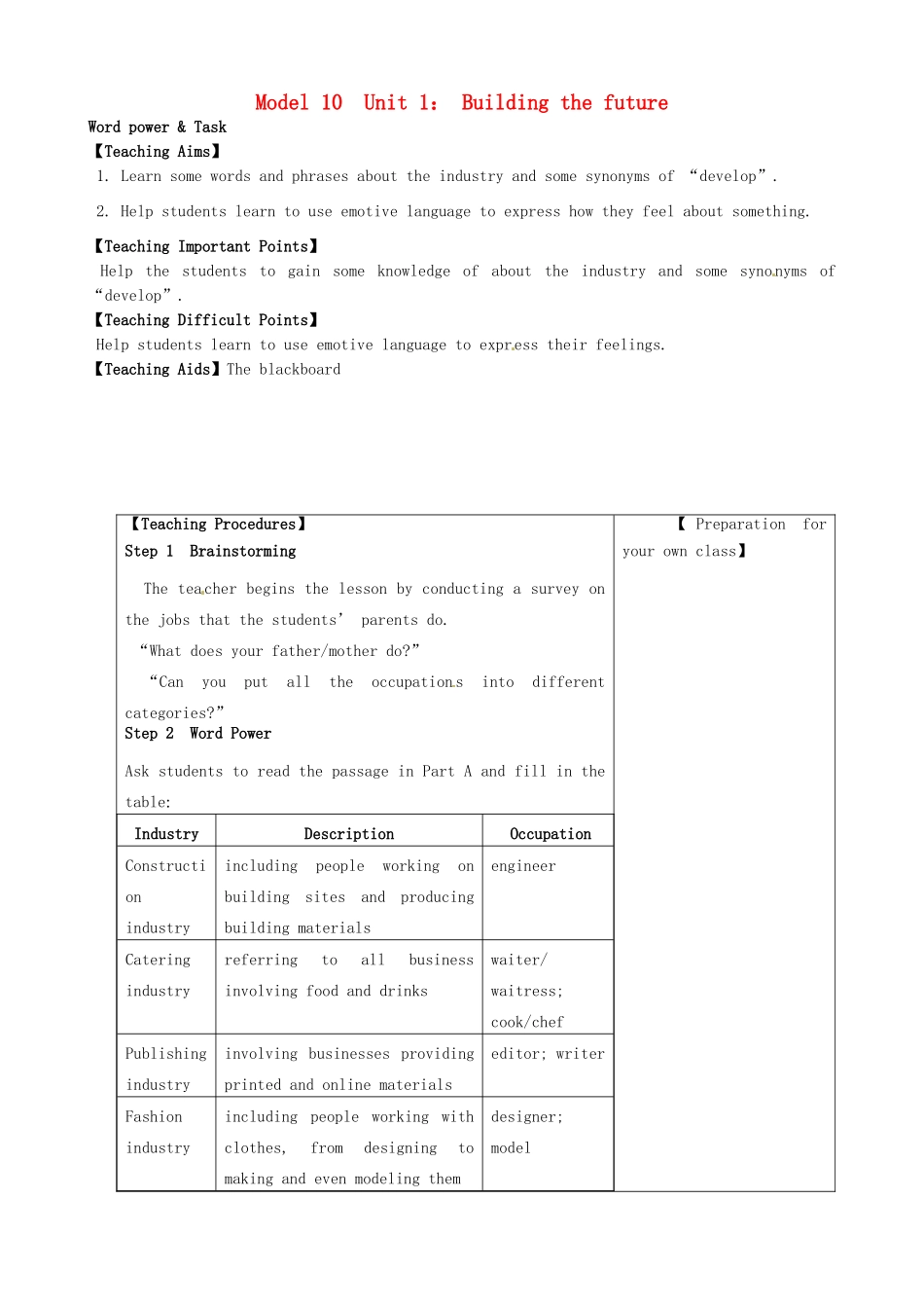 高中英语 Unit1 Building the future Word power  Task教案 牛津译林版选修10-牛津版高二选修10英语教案_第1页