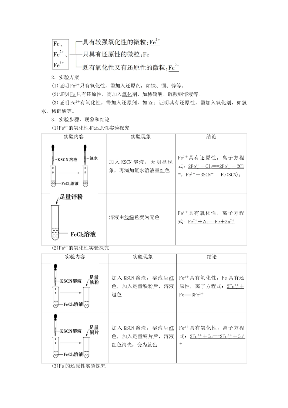 高中化学 第2章 第3节 课时3 探究铁及其化合物的氧化性或还原性教案 鲁科版必修1-鲁科版高一必修1化学教案_第2页