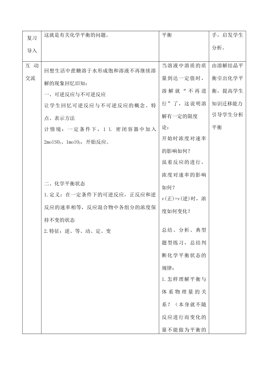 高中化学下学期《化学平衡》教学设计-人教版高中全册化学教案_第2页