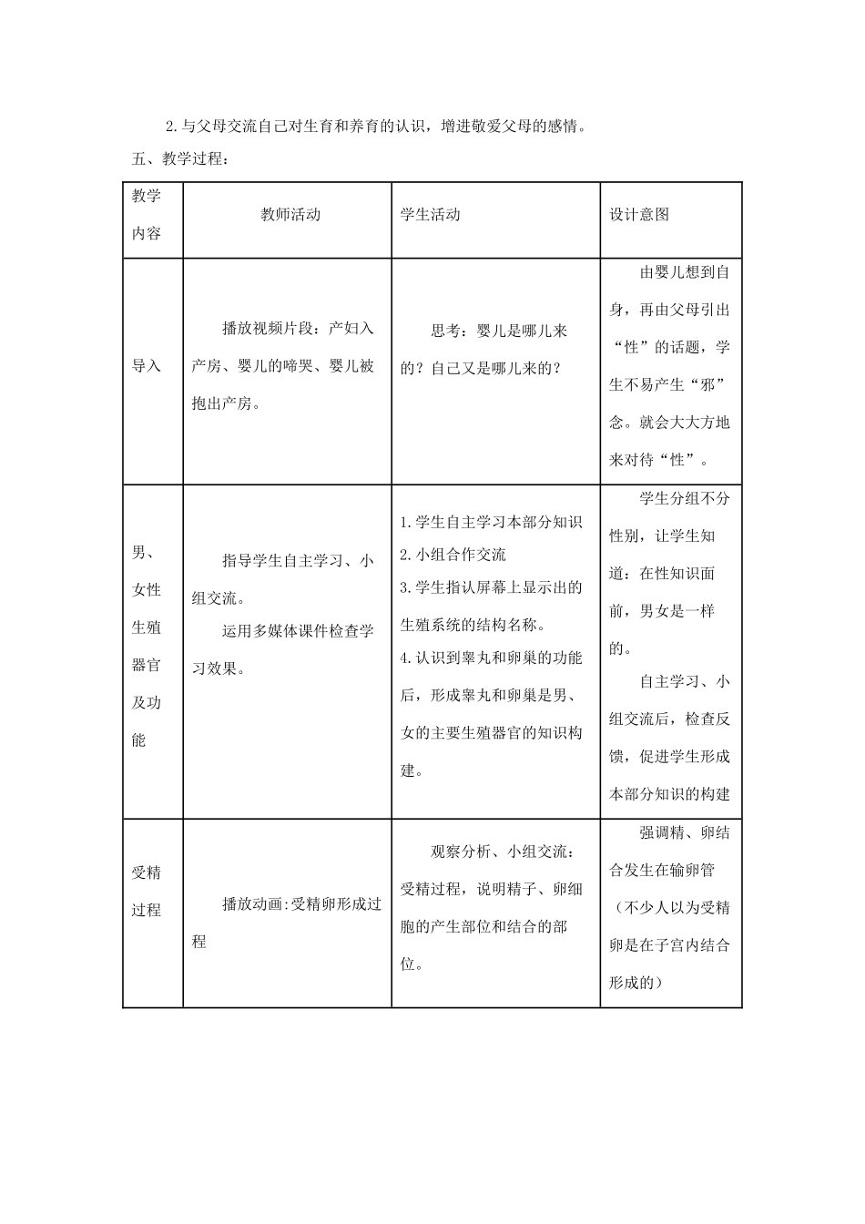 八年级生物上册 4.3.1《婴儿的诞生》教案1 （新版）济南版-（新版）济南版初中八年级上册生物教案_第2页