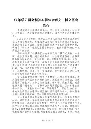 XX年学习两会精神心得体会范文：树立坚定信心