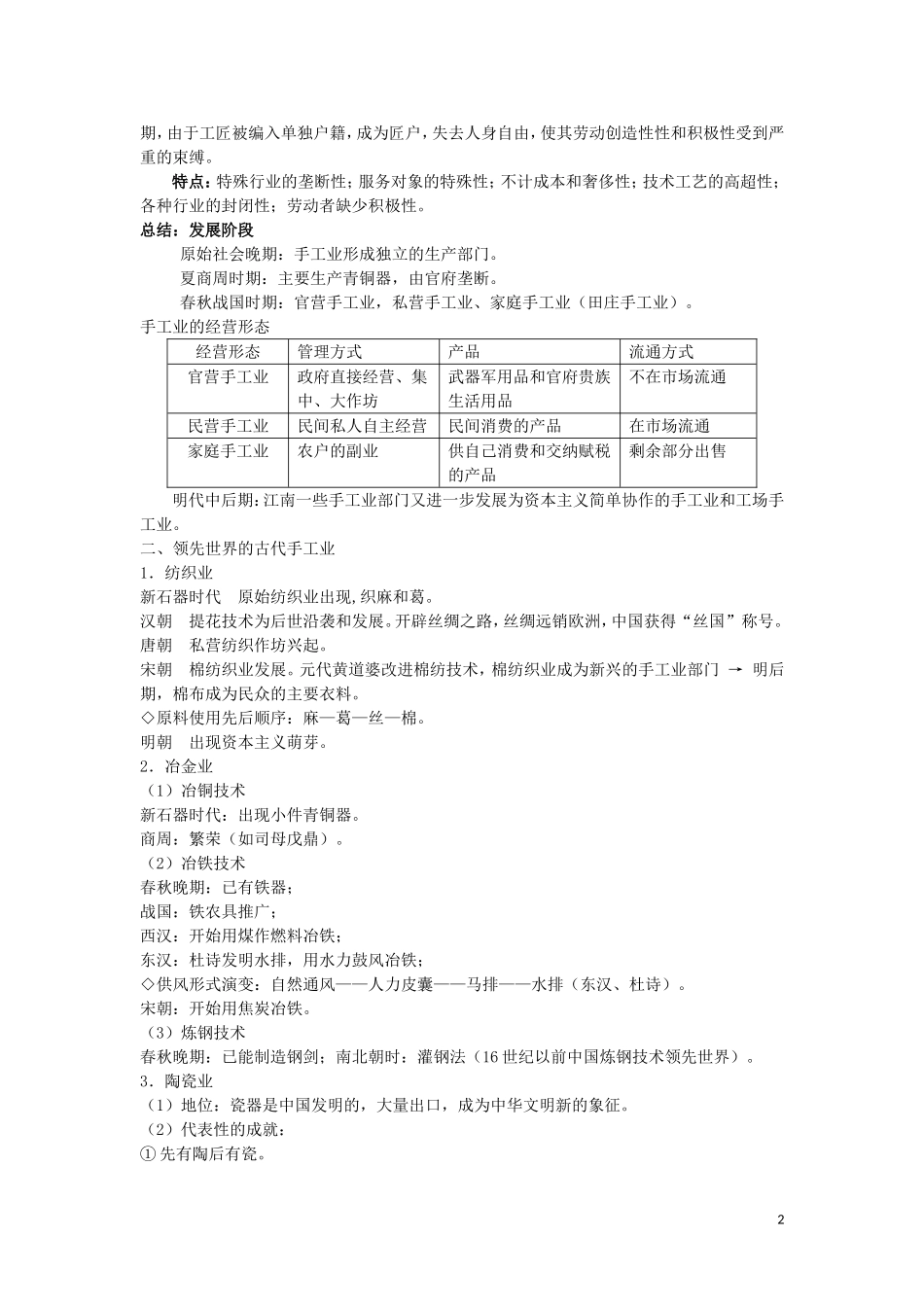 高中历史 专题一 古代中国经济的基本结构和特点 第2课 古代中国的手工业经济教案 人民版必修2-人民版高一必修2历史教案_第2页