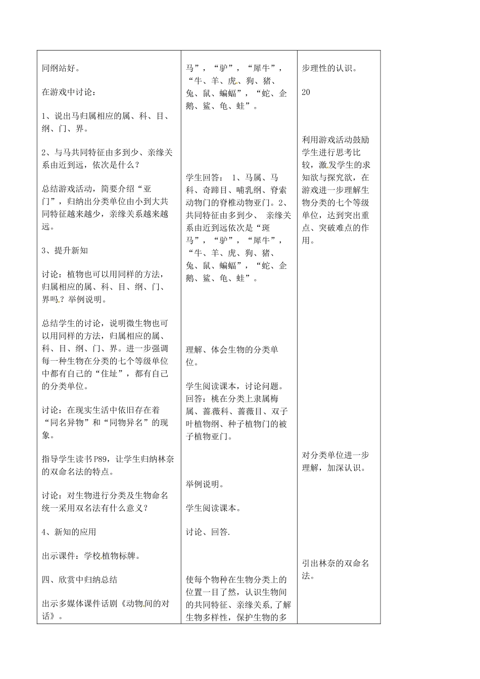 吉林省四平市第十七中学八年级生物上册 第二节 从种到界教案 新人教版_第3页