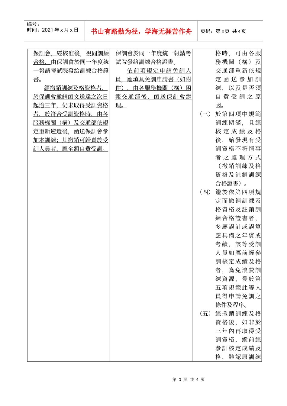 交通事业人员员级晋升高员级资位训练办法第九条_第3页