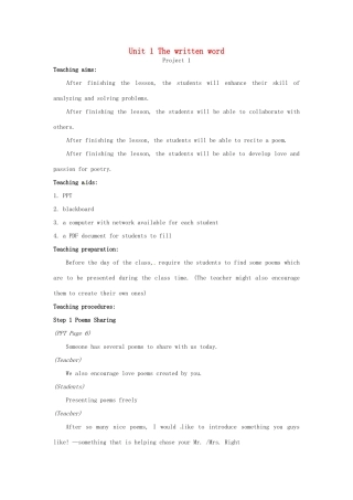 高中英语 Unit1 Project教案1 牛津译林版选修8-牛津版高二选修8英语教案