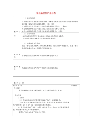 甘肃省白银市靖远县北滩中学八年级地理下册 第6章 第3节《东北地区的产业分布》教案 湘教版