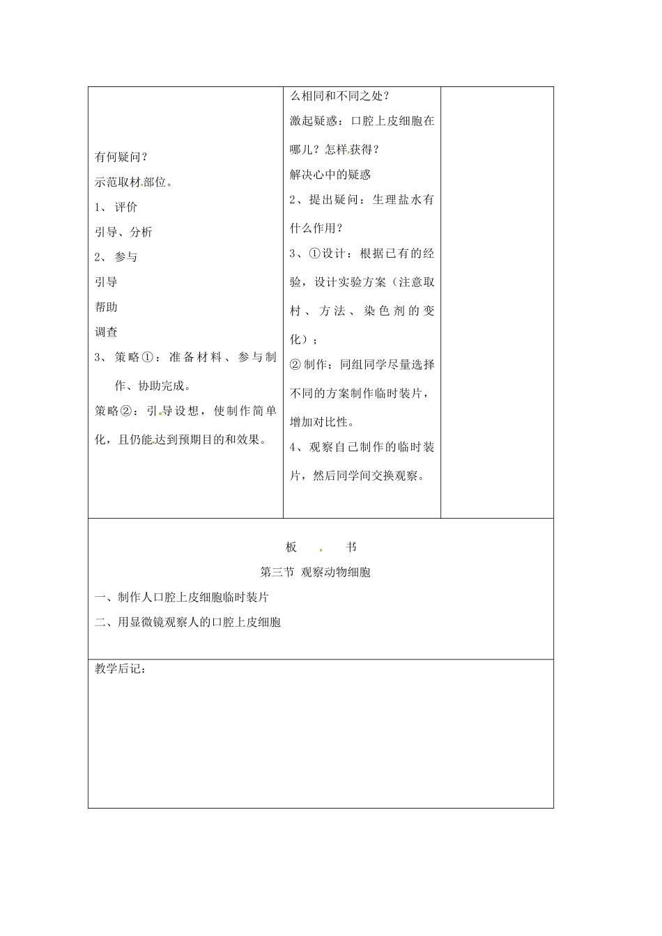 吉林省四平市第十七中学七年级生物上册 观察动物细胞教案2 新人教版_第2页