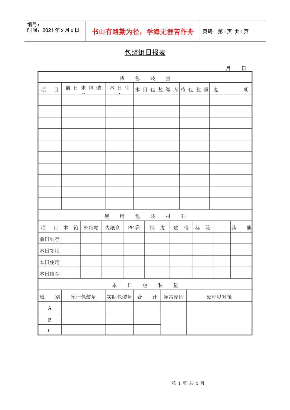包装组日报表_第1页