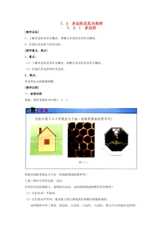 黑龙江省虎林市八五零农场学校七年级数学下册 7.3.1多边形 教案 人教新课标版