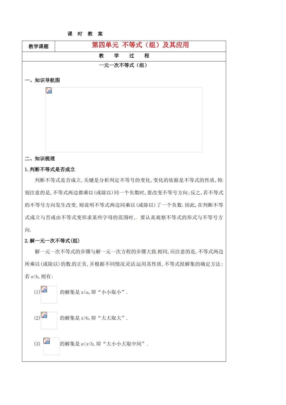 江苏省苏州市第二十六中学九年级数学《第四单元 不等式（组）及其应用》教案 苏教版_第1页