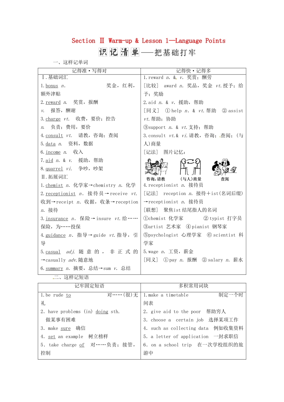高中英语 Unit 14 Careers Section Ⅱ Warm-up  Lesson 1—Language Points教案（含解析）北师大版必修5-北师大版高二必修5英语教案_第1页