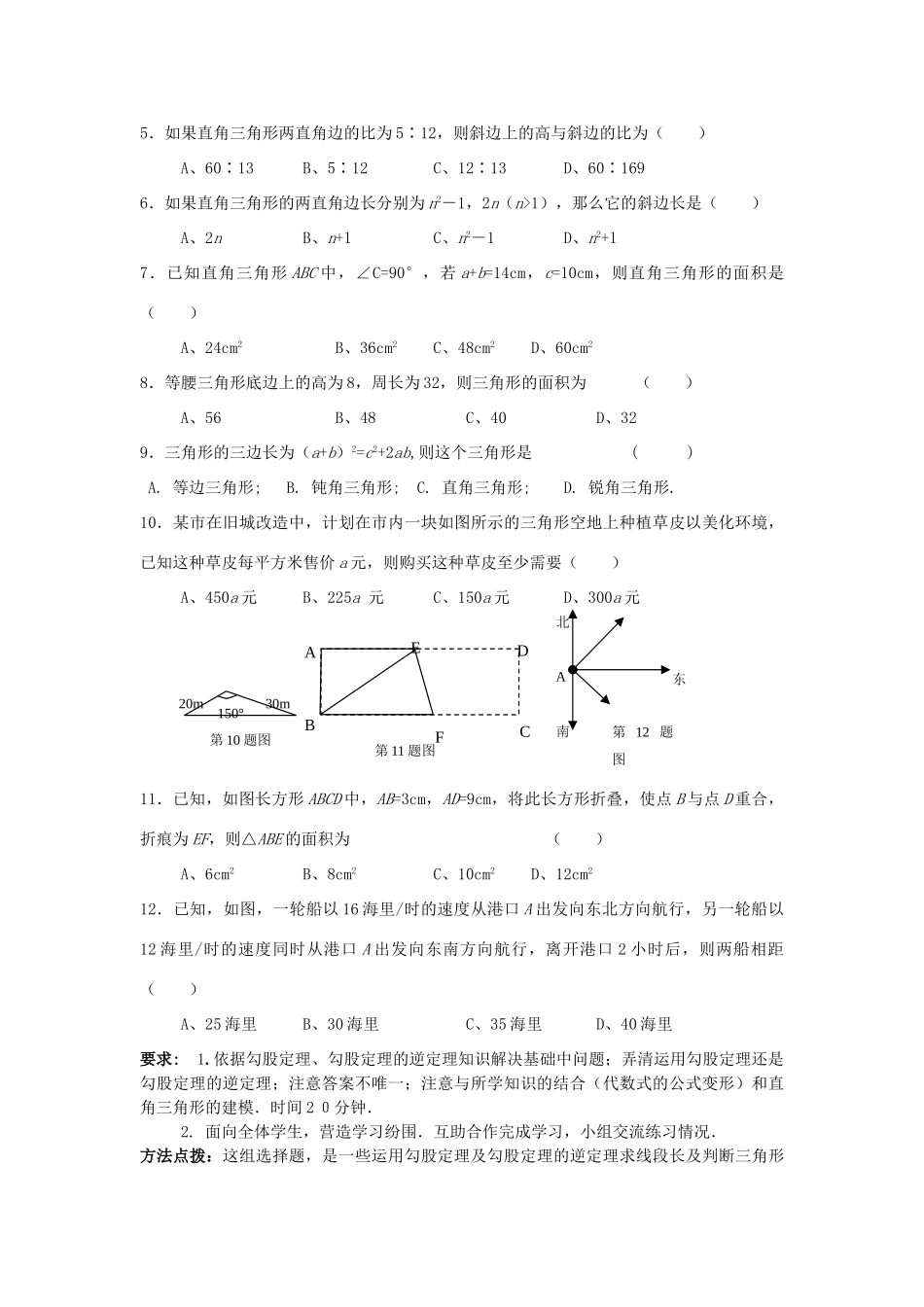 八年级数学下学期期末复习《勾股定理》课案(教师用) 新人教版_第3页