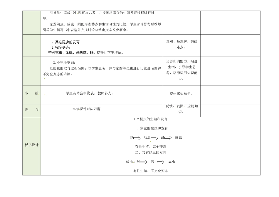吉林省磐石市三棚中学八年级生物下册 7.1.2 昆虫的生殖和发育教案 新人教版_第2页