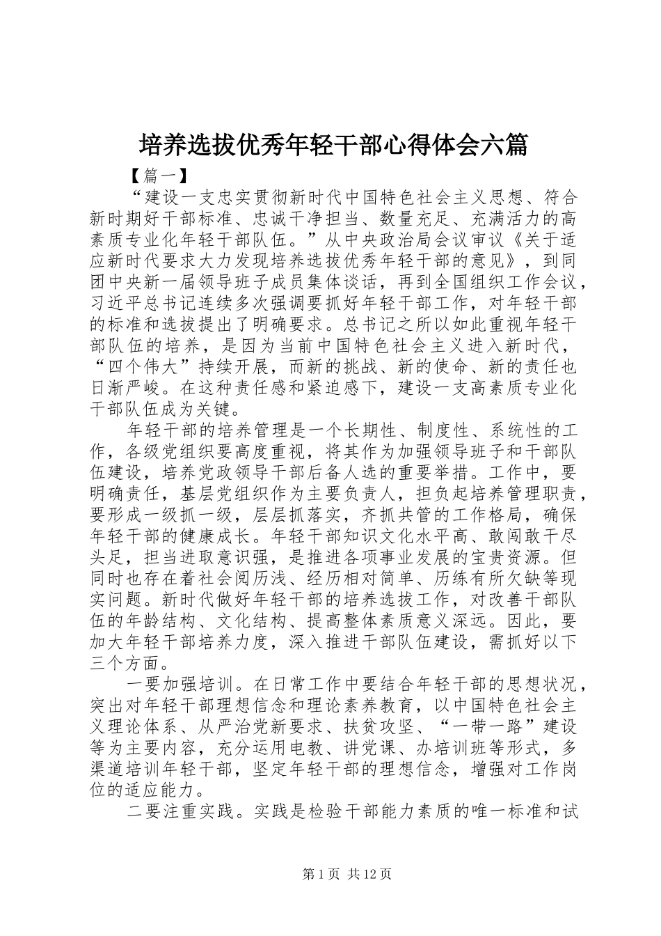 培养选拔优秀年轻干部心得体会六篇_第1页