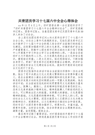 共青团员学习十七届六中全会心得体会