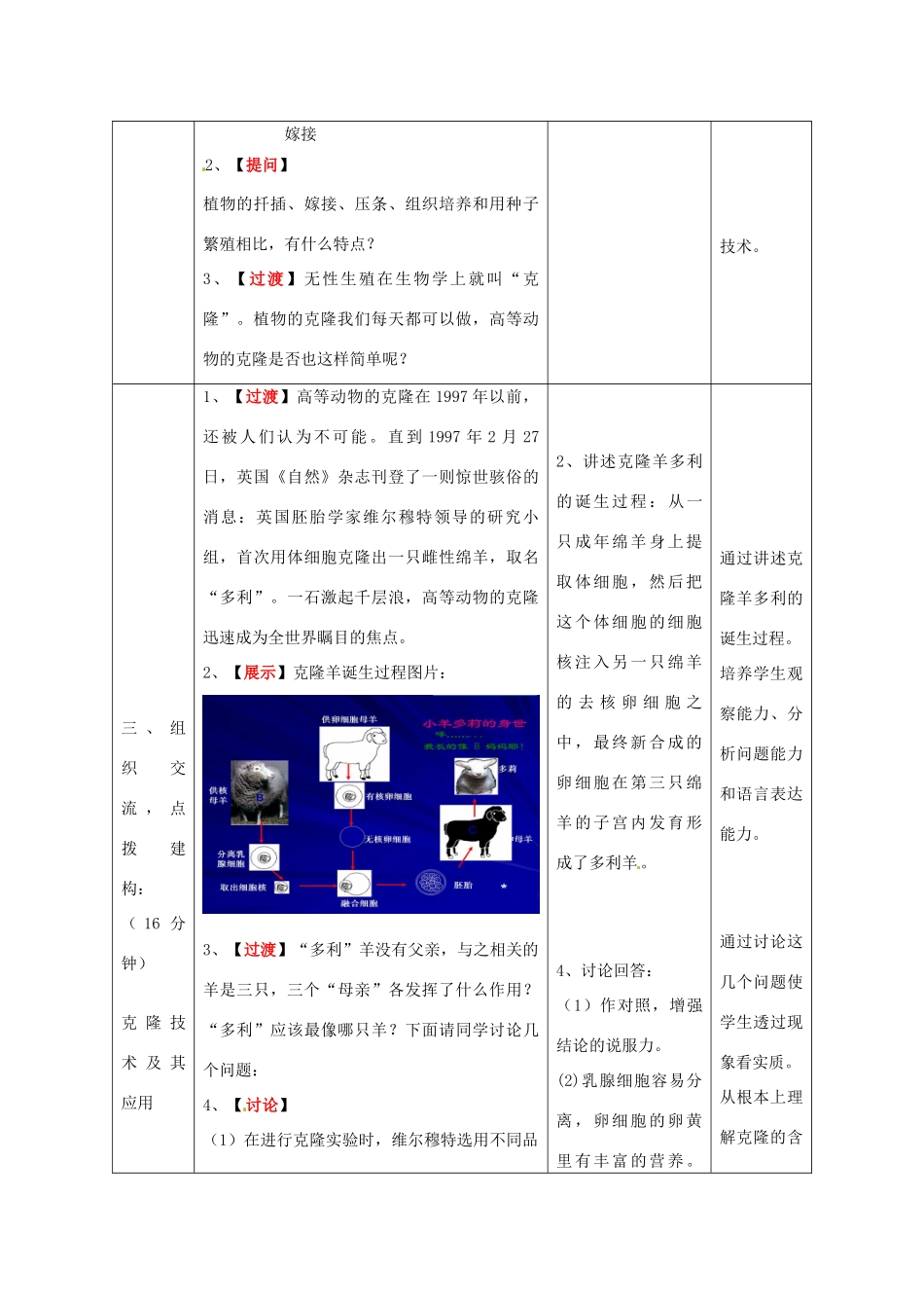 八年级生物下册 第7单元 第2章 第2节 克隆技术教案1 济南版_第3页