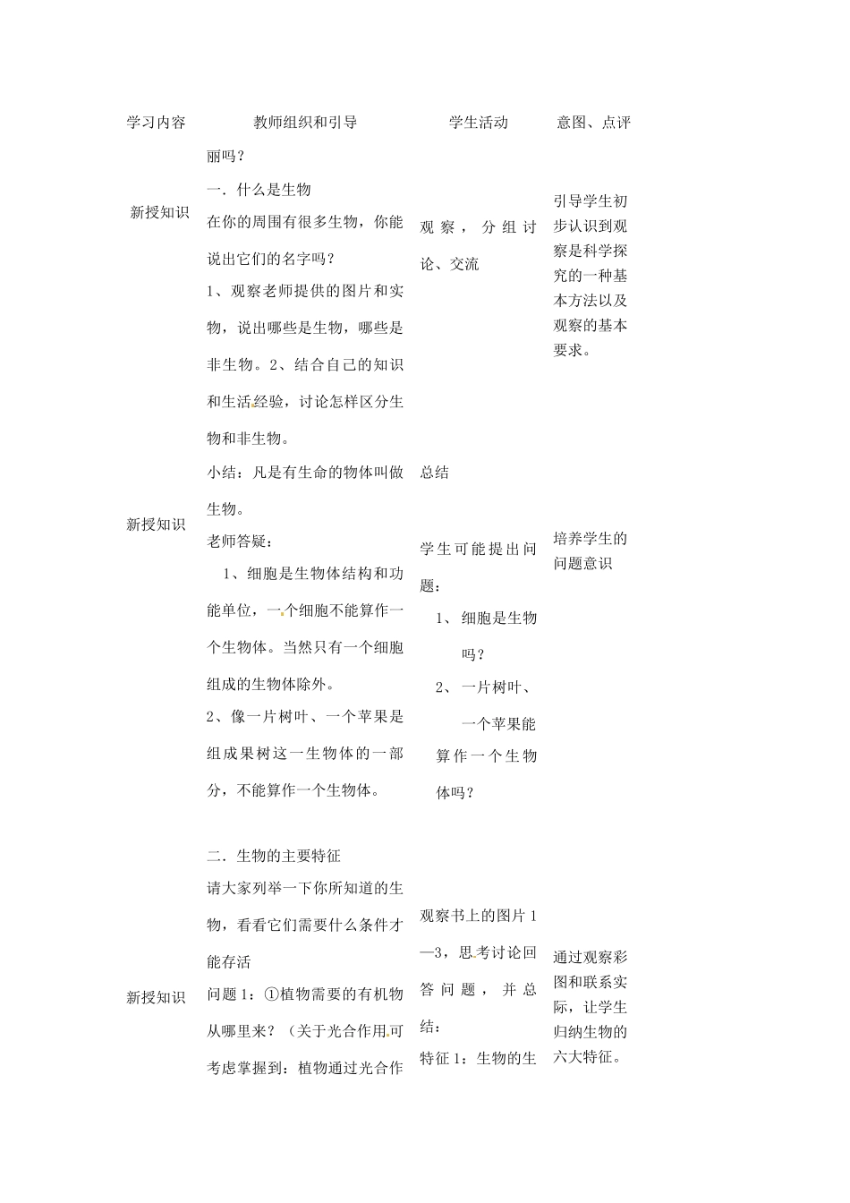 湖南省株洲县渌口镇初级中学七年级生物上册 1.1.1 生物的特征教案 （新版）新人教版_第2页