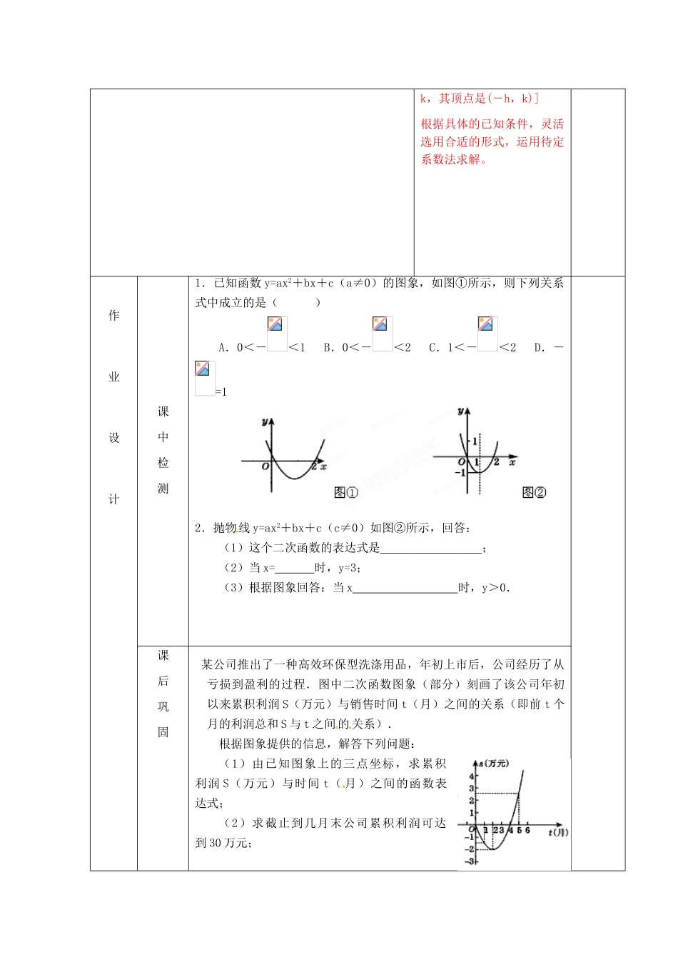 江苏省泗阳县王集中学九年级数学《用三种方式表示二次函数》教案_第2页