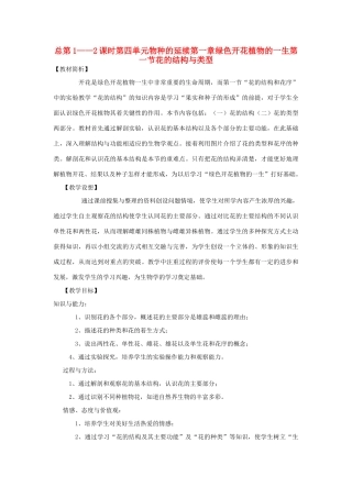 八年级生物上册 第四单元物种的延续第一章绿色开花植物的一生第一节花的结构与类型 济南版