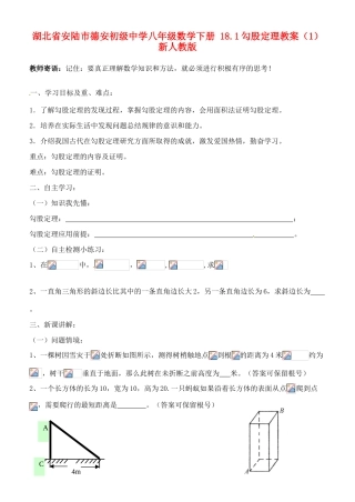 湖北省安陆市德安初级中学八年级数学下册 18.1勾股定理教案（1） 新人教版