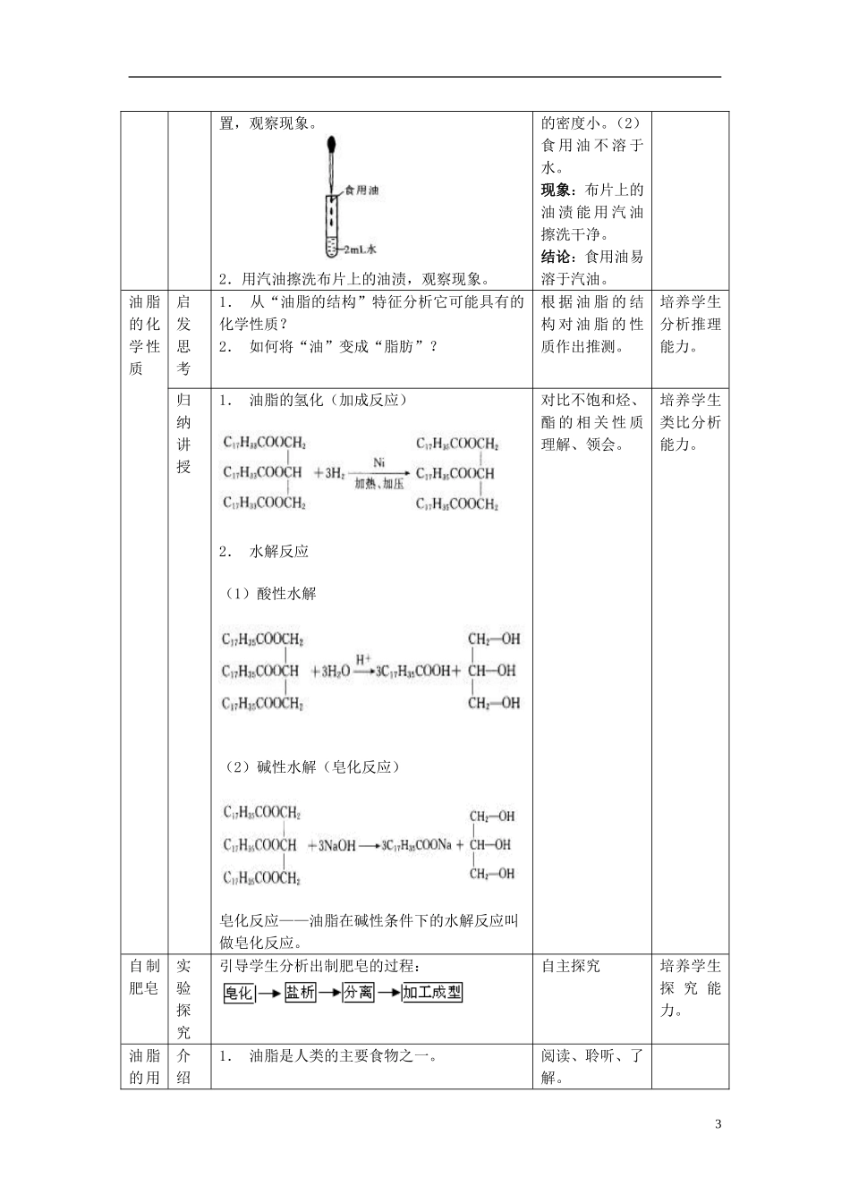 高中化学《油脂》教案1 新人教版选修5_第3页
