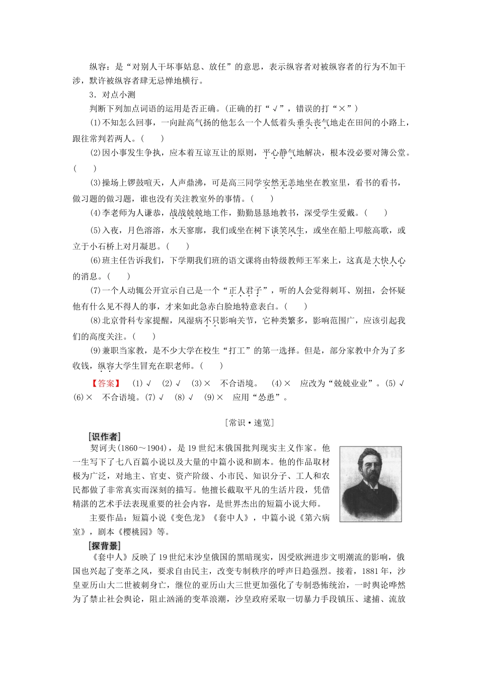 高中语文 第4单元 人生百相 8 套中人教师用书 鲁人版必修2-鲁人版高一必修2语文教案_第2页