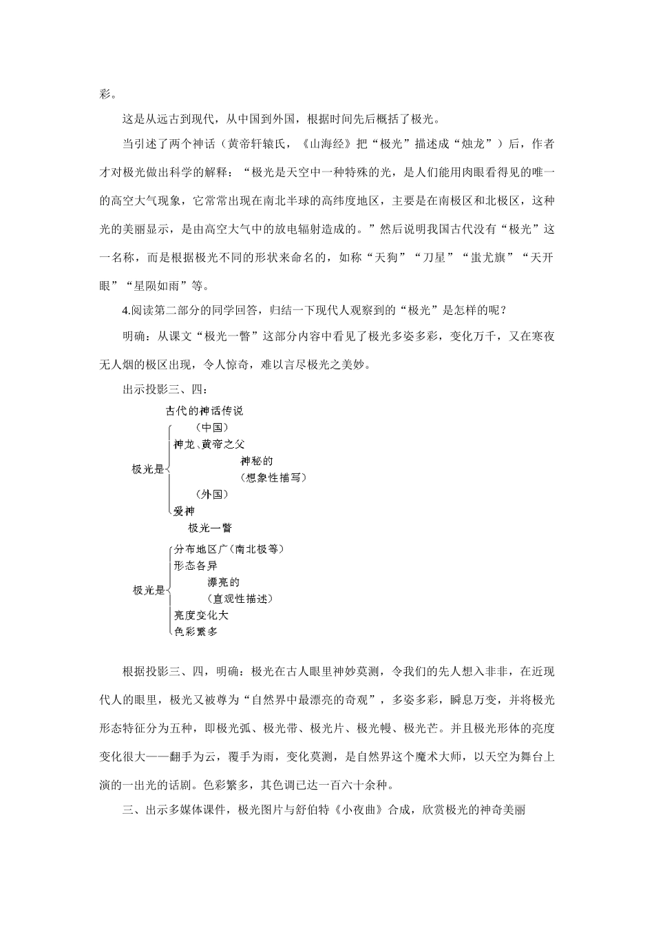 高中语文 11神奇的极光（第一课时）精品教案 大纲人教版第一册_第3页