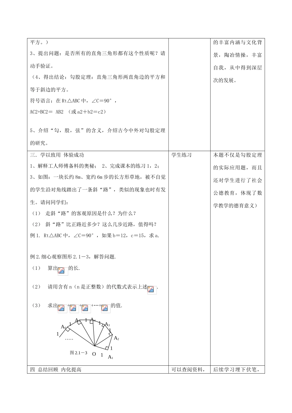 江苏省昆山市锦溪中学八年级数学上册 教案勾股定理教案（1） （新版）苏科版_第2页