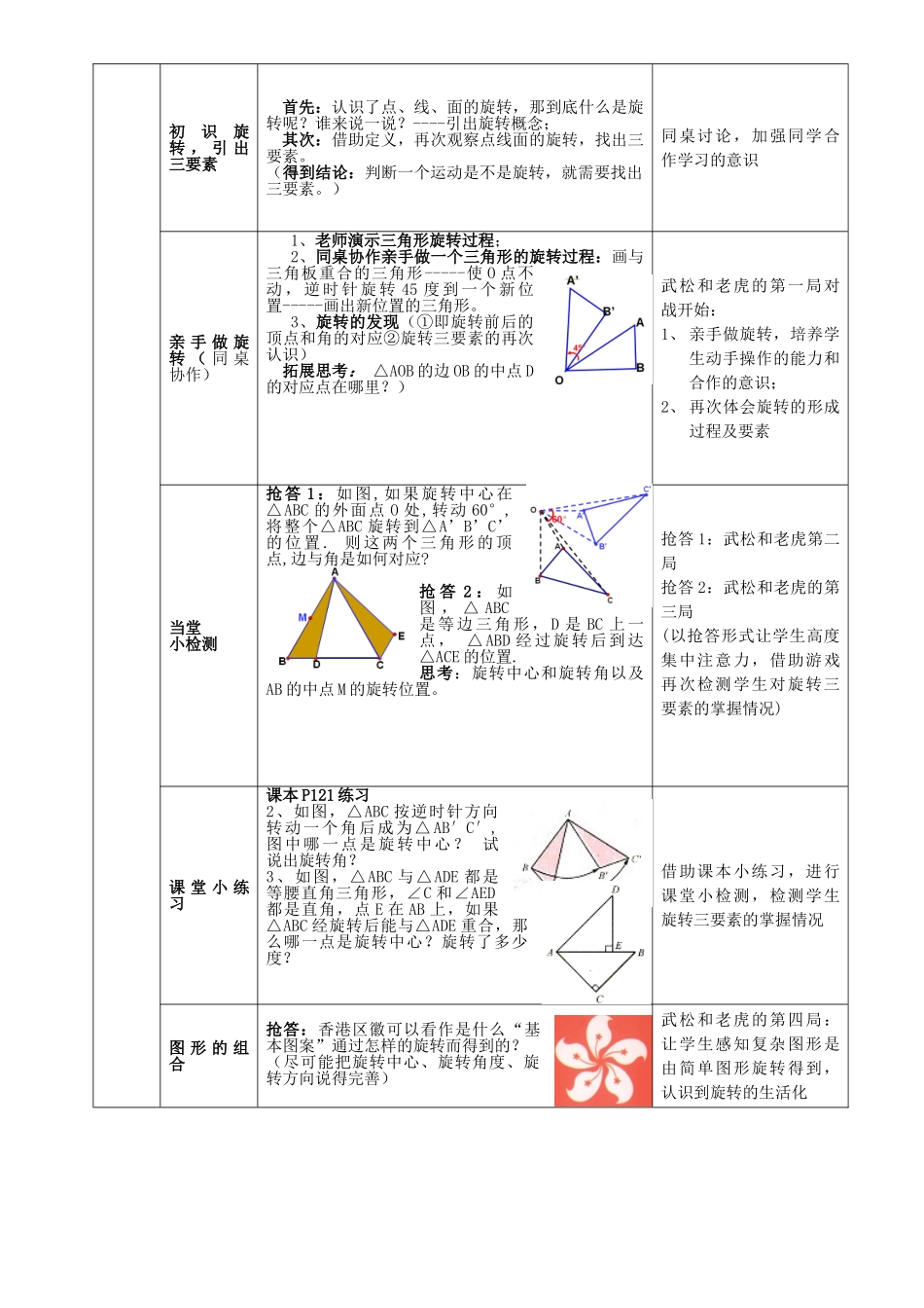 河南省南阳市第十二中学七年级数学下册 10.3 图形的旋转教学设计1 （新版）华东师大版_第2页