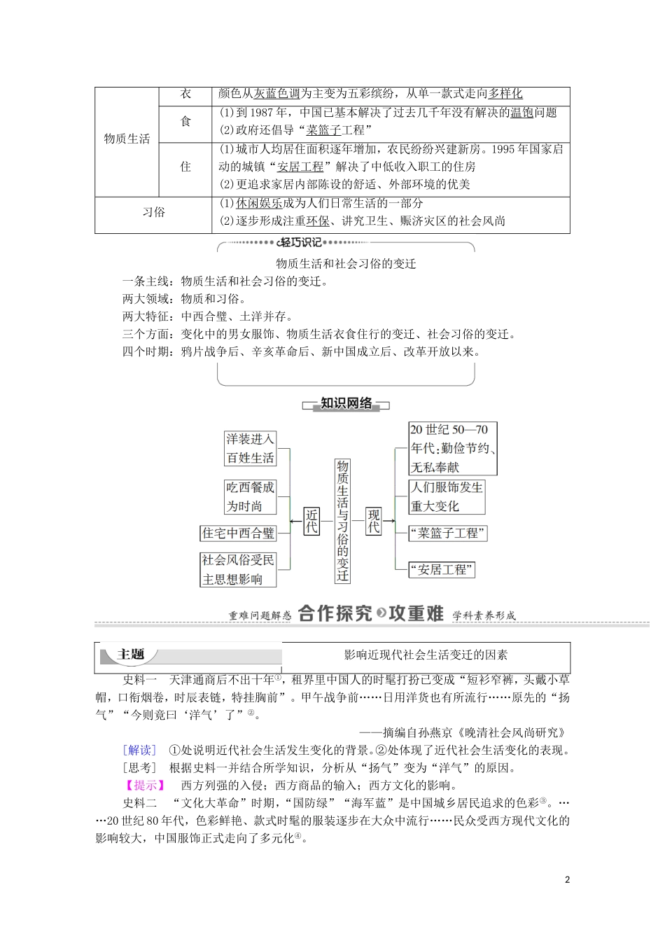 高中历史 第5单元 中国近现代社会生活的变迁 第14课 物质生活与习俗的变迁教师用书 新人教版必修2-新人教版高一必修2历史教案_第2页