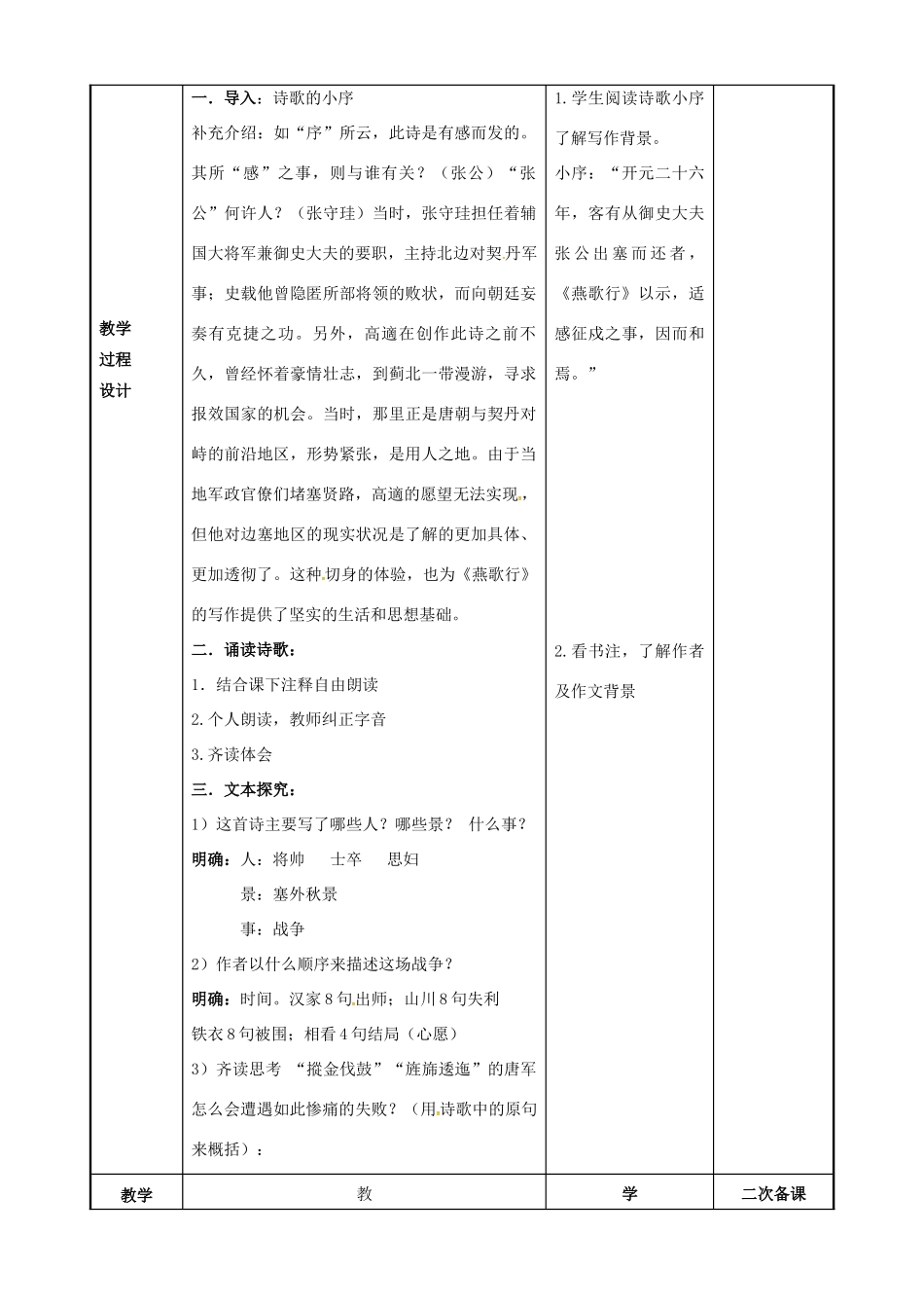 高中语文 第二专题 燕歌行（一）教案 苏教版选修《唐诗宋词选读》-苏教版高二《唐诗宋词选读》语文教案_第2页
