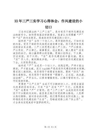 XX年三严三实学习心得体会：作风建设的小切口