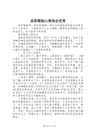 挂职锻炼心得体会优秀