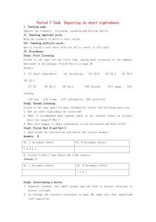 高中英语 Unit 2 Fit for life task Reporting on short sightedness教案 牛津译林版选修7