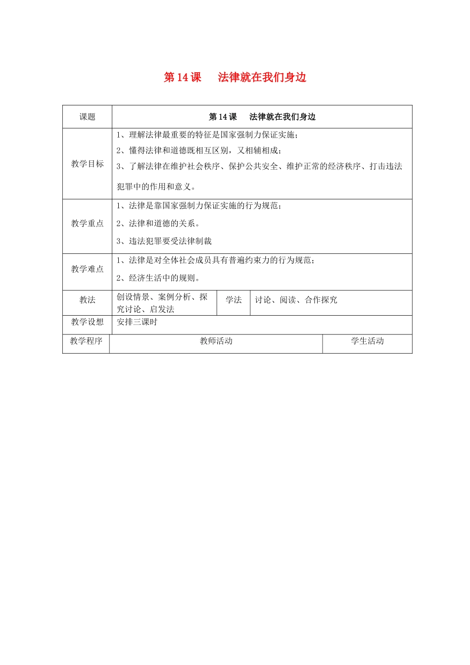 江苏省扬州市江都区双沟中学八年级政治下册 法律就在我们身边教案 苏教版_第1页