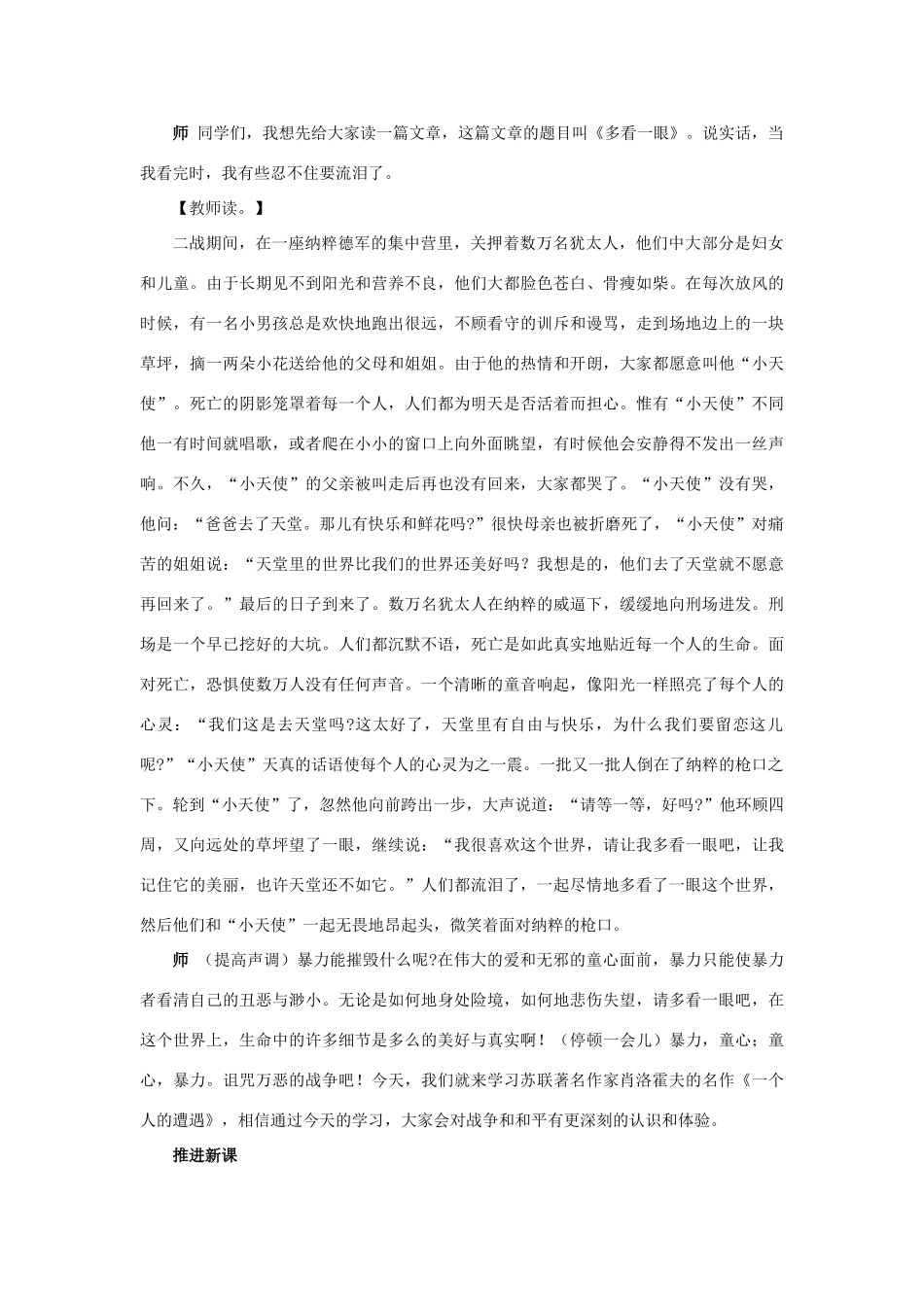 高中语文 一个人的遭遇（节选）说课稿 苏教版必修2_第2页