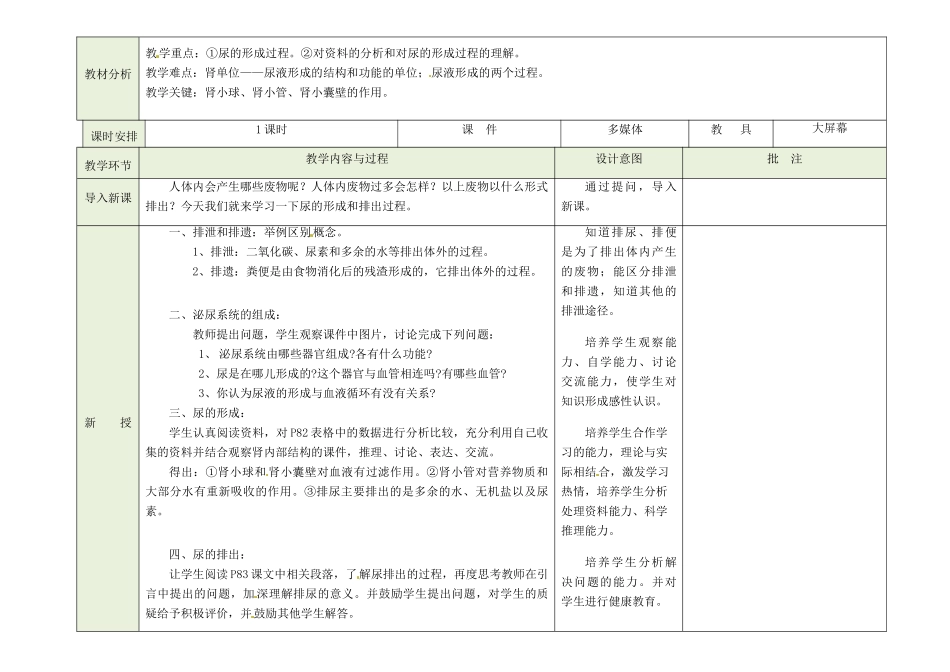吉林省磐石市三棚中学七年级生物下册《5.1 尿的形成和排出教案 新人教版_第2页