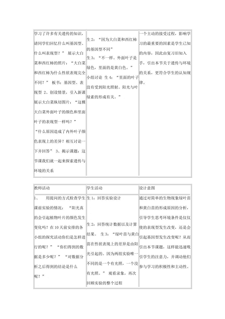 八年级生物：第20章第5节 遗传与环境教案北师大版_第3页