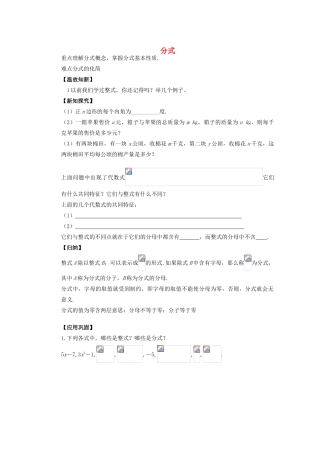 安徽省安庆市桐城吕亭初级中学八年级数学上册 分式教学设计 新人教版