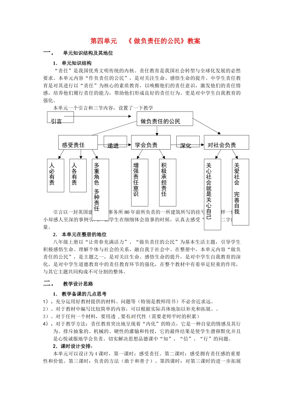 八年级政治上册 第四单元 做负责任的公民 教案 湘教版_第1页