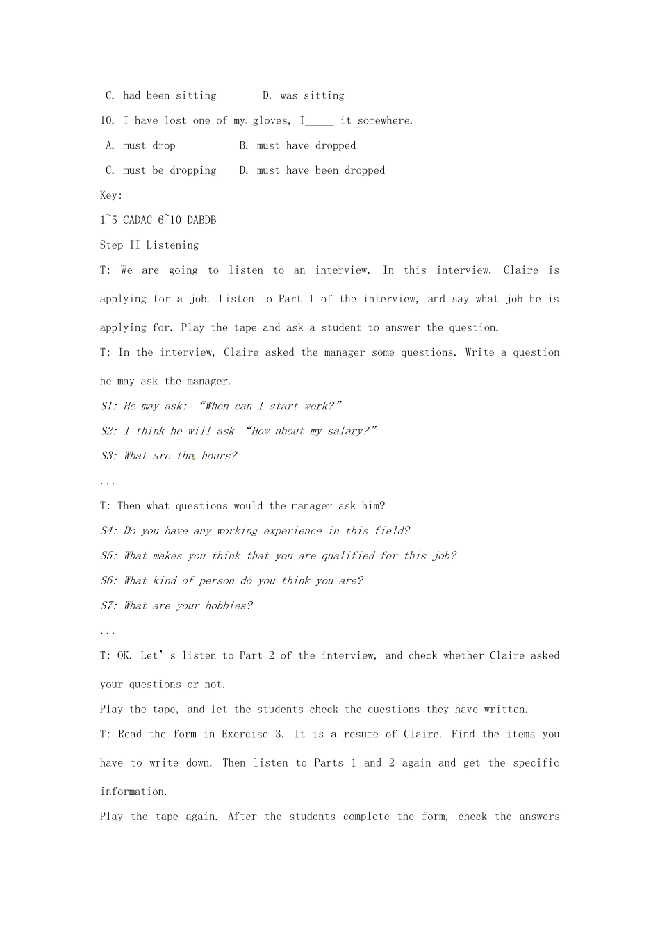 高中英语 Module2 TheThird Period Listening and Speaking教案 外研版必修5-外研版高二必修5英语教案_第3页