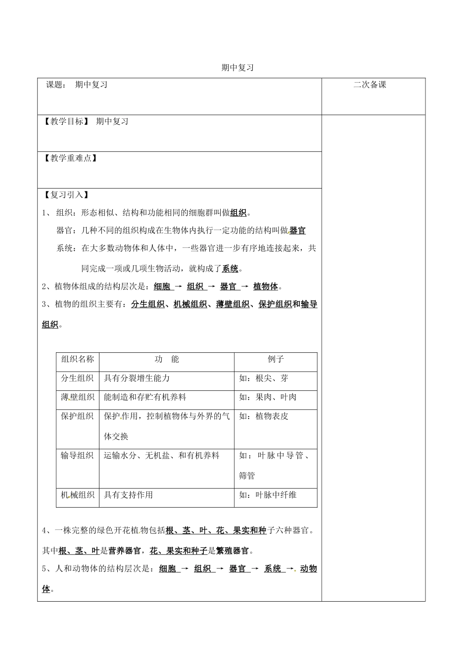 江苏省泗洪县七年级生物下册 期中复习教案1 （新版）苏科版-（新版）苏科版初中七年级下册生物教案_第1页